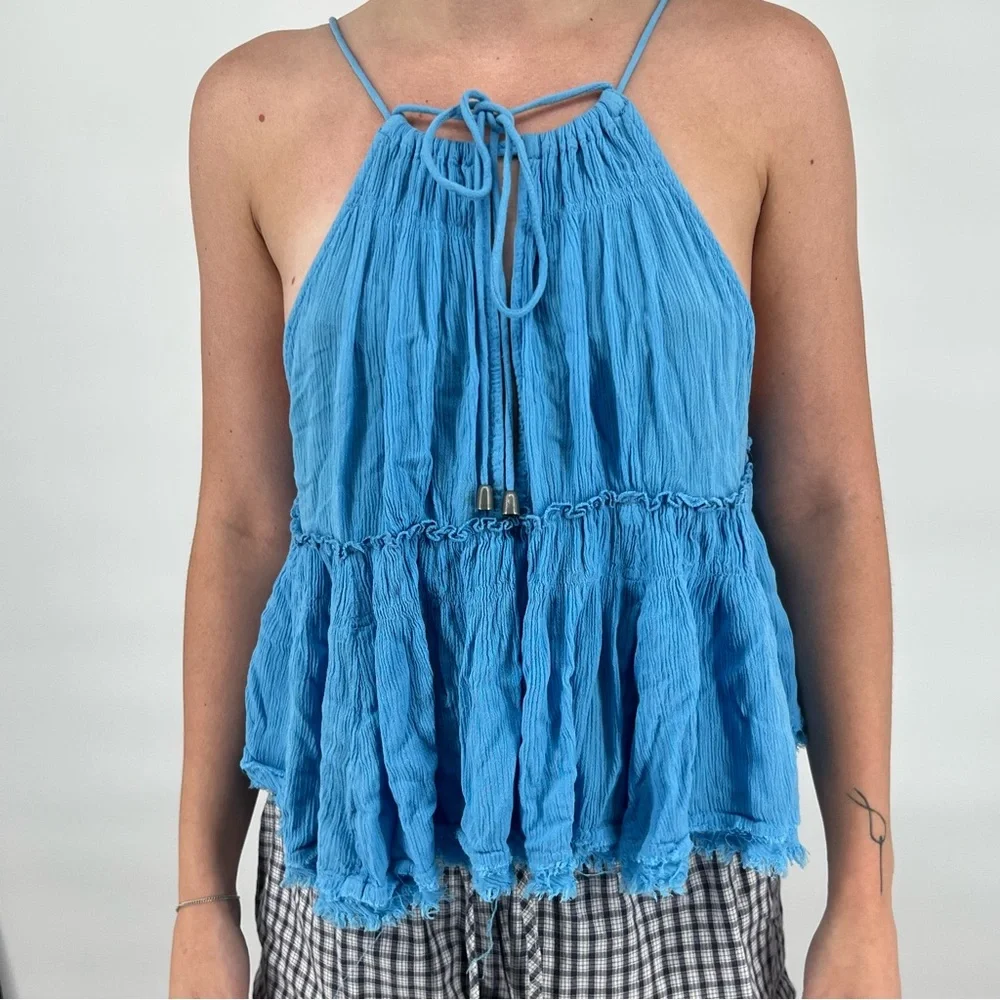 Free People Blue Blackless Halter Top